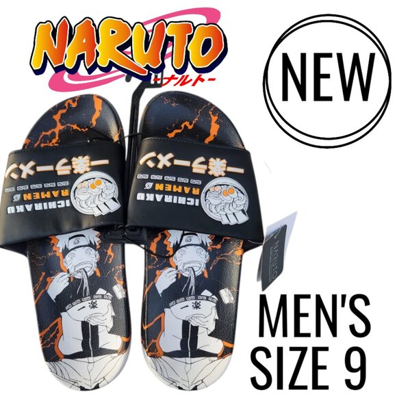 NEW Naruto Anime Ramen Men’s Size 9 Slippers Sandals Slides Shippuden Ichiraku - Picture 1 of 14